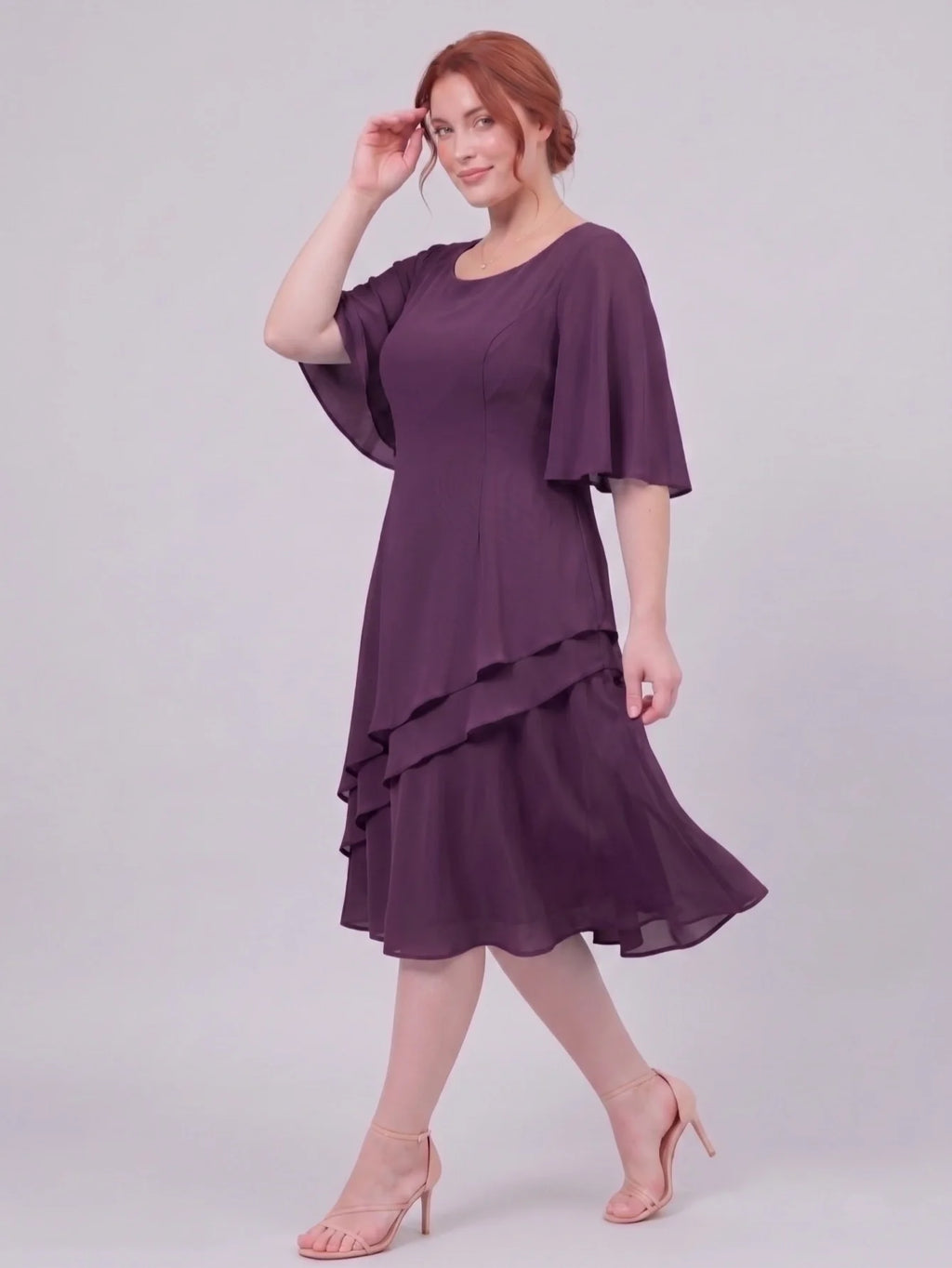 Larui Plus Size Women's Irregular Hem Chiffon Dress