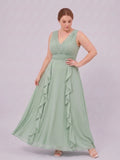 Larui Plus-Size Women's Ruffled Chiffon Dress