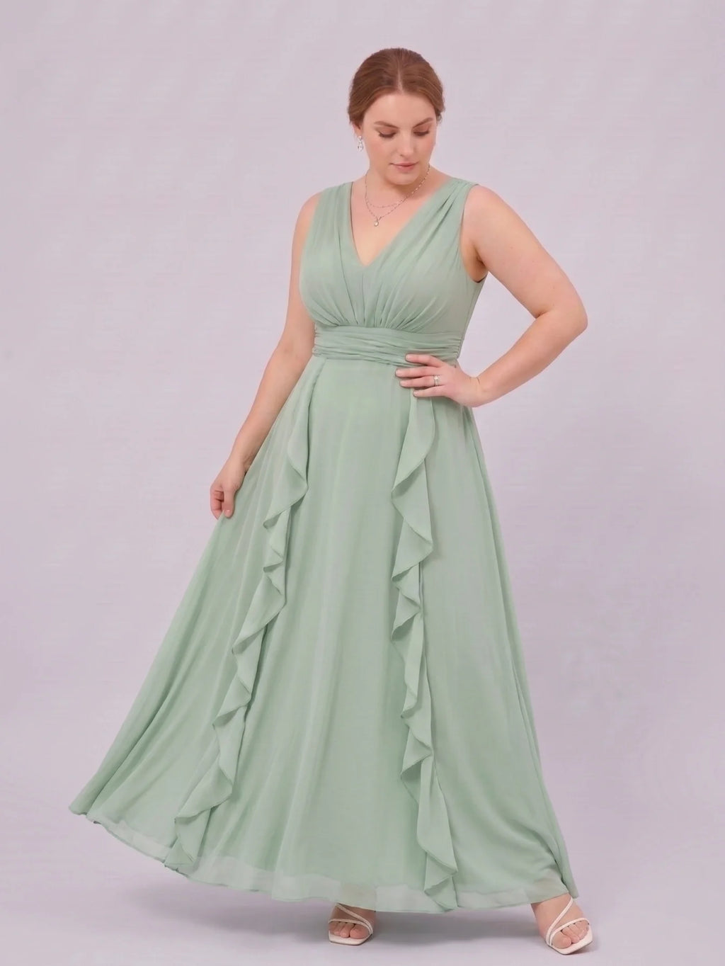 Larui Plus-Size Women's Ruffled Chiffon Dress