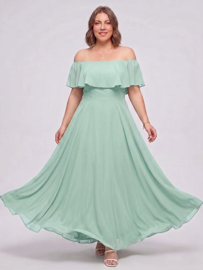 Larui Plus-Size Elegant Off-Shoulder Chiffon Dress