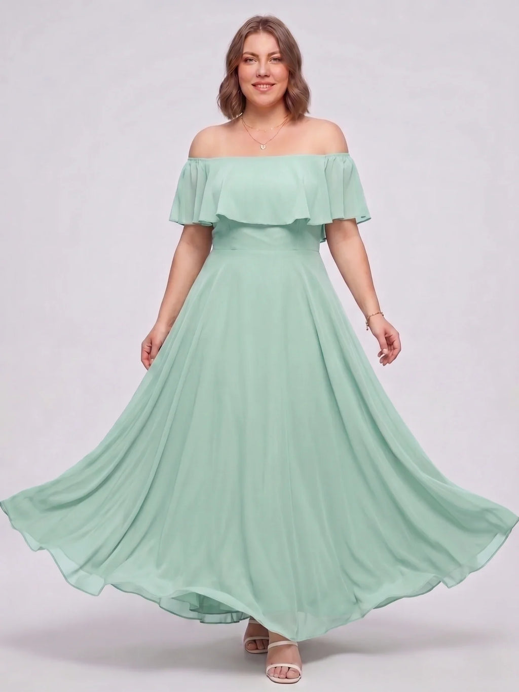 Larui Plus-Size Elegant Off-Shoulder Chiffon Dress