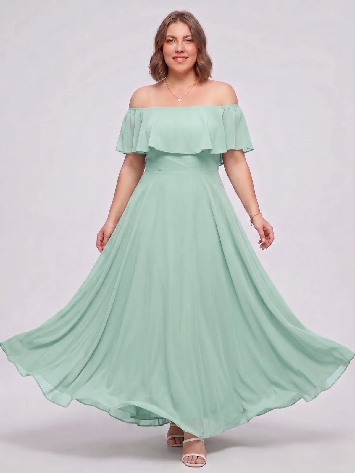 Larui Plus-Size Elegant Off-Shoulder Chiffon Dress
