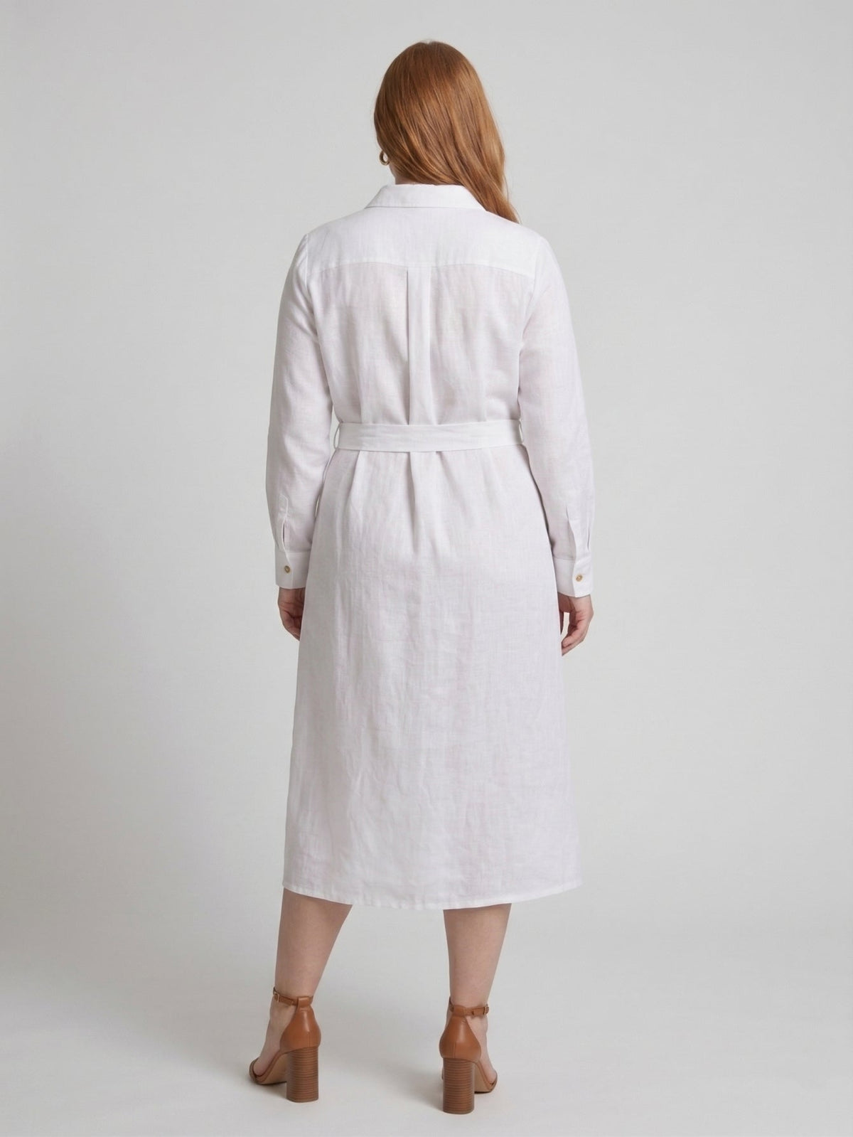 Larui Plus Size Women's Linen Shirt Dress With Belted