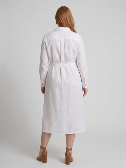 Larui Plus Size Women's Linen Shirt Dress With Belted