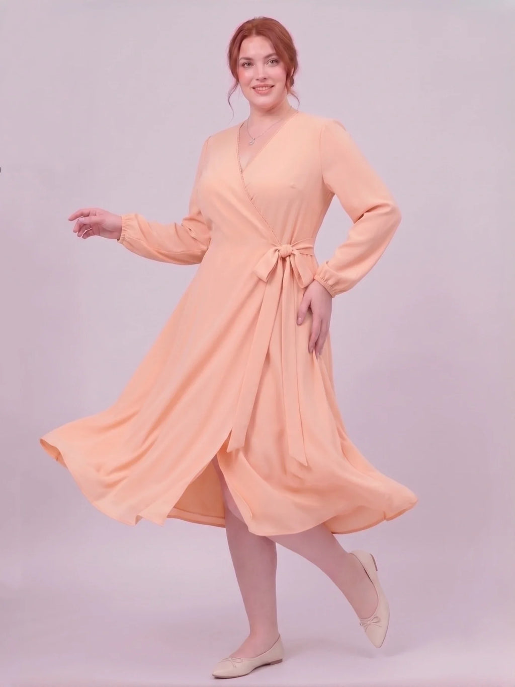 Larui Plus Size Women's Chiffon Wrap Dress