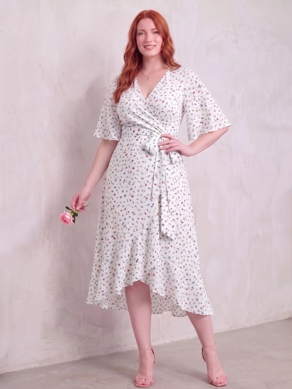 Larui Plus Size Printed Tie-Waist Wrap Dress