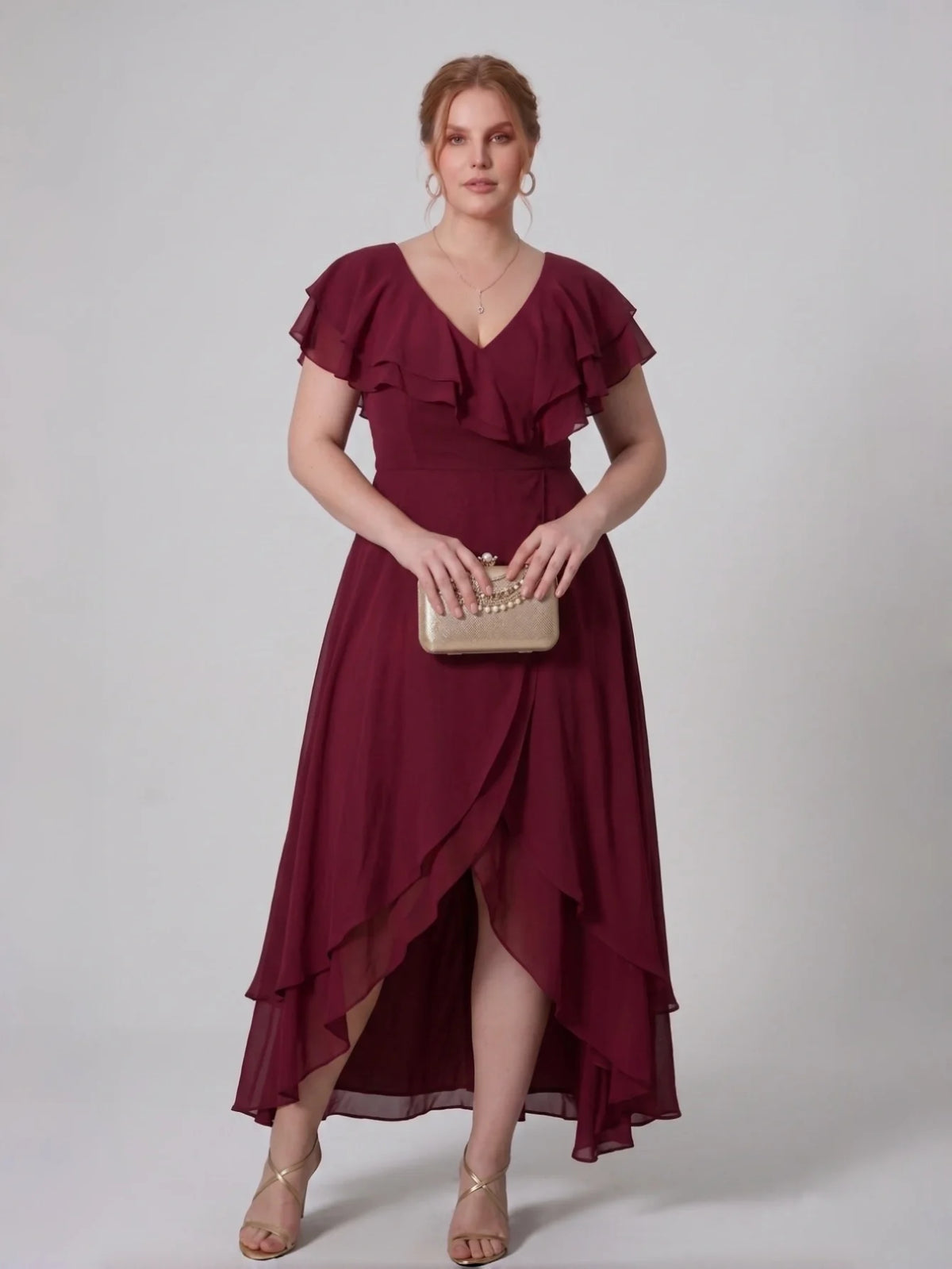 Larui Plus Size Women's Ruffle Sleeve Chiffon Dress