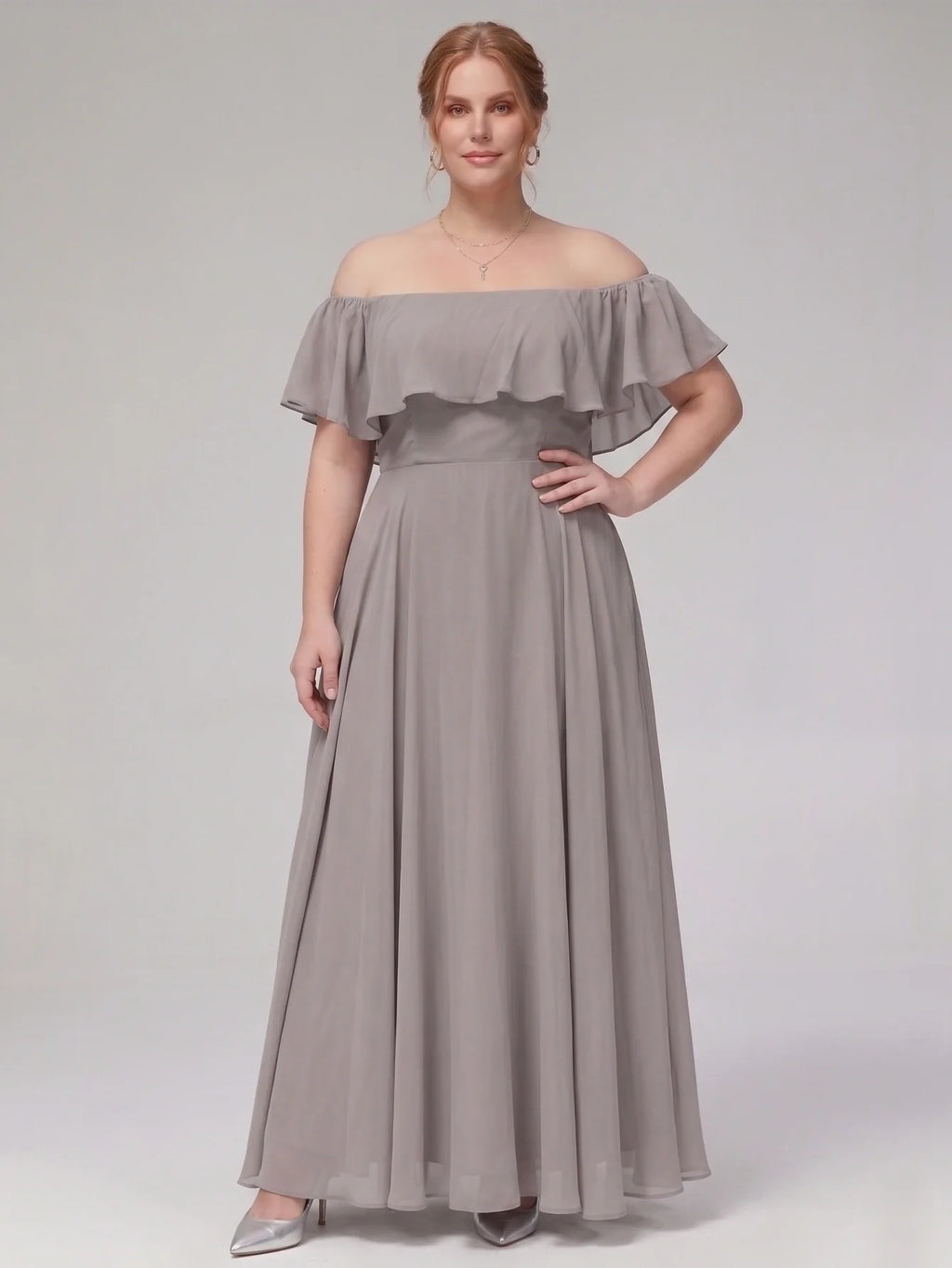 Larui Plus-Size Elegant Off-Shoulder Chiffon Dress