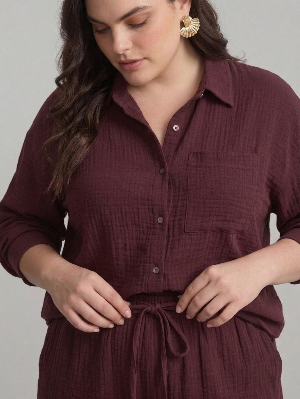 Larui Plus Size Women's Cotton Shirt And Pants 2Pcs Sets