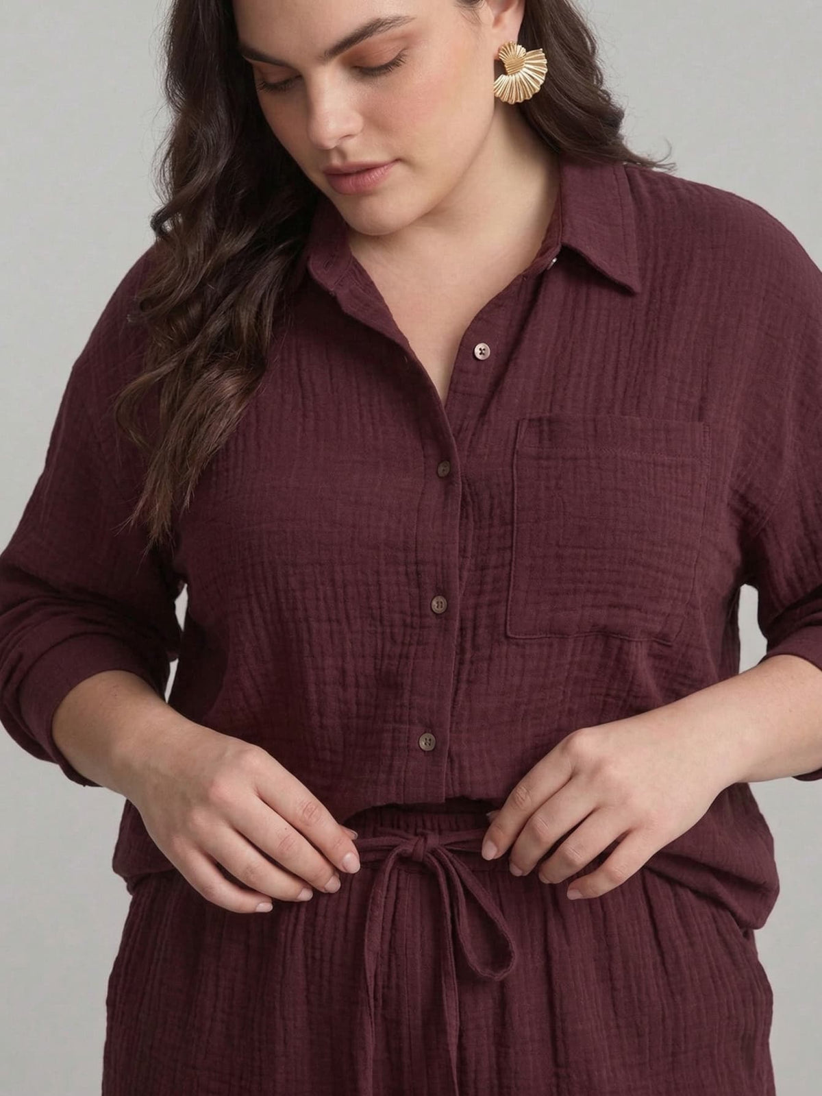 Larui Plus Size Women's Cotton Shirt And Pants 2Pcs Sets
