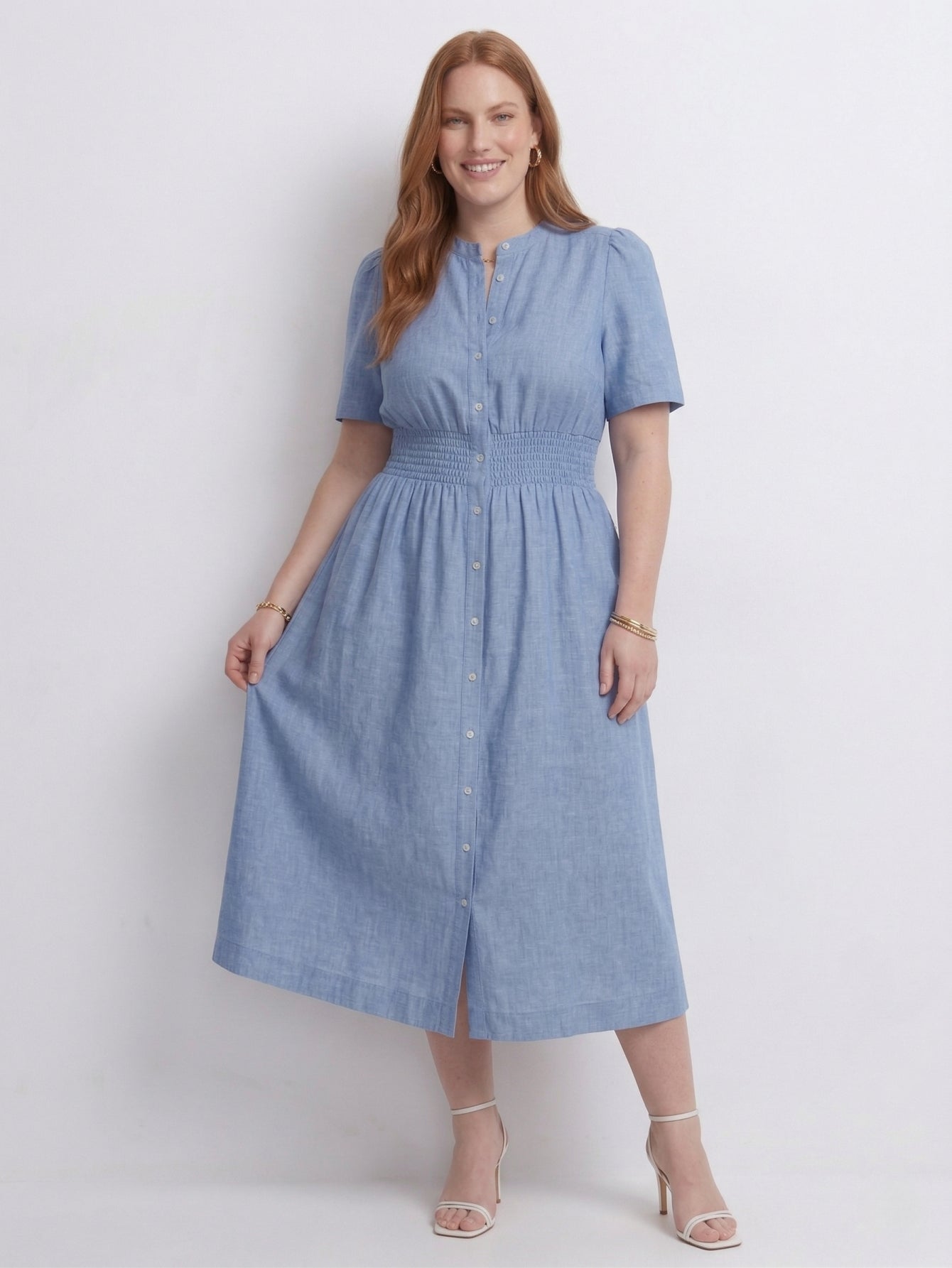 Larui Plus Size Women's Linen  Short Sleeves Dress