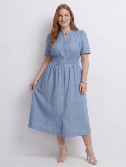 Larui Plus Size Women's Linen  Short Sleeves Dress