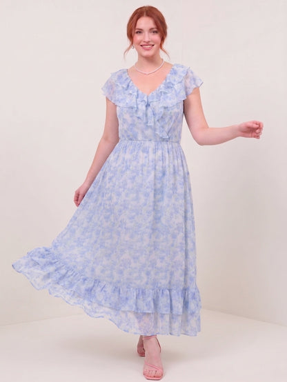 Larui Plus Size Women's  Elegant Blue Printed Dress