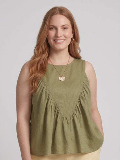Larui Plus Size Women's Linen Pleated Sleeveless Top Vest