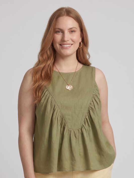 Larui Plus Size Women's Linen Pleated Sleeveless Top Vest