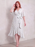 Larui Plus Size Printed Tie-Waist Wrap Dress