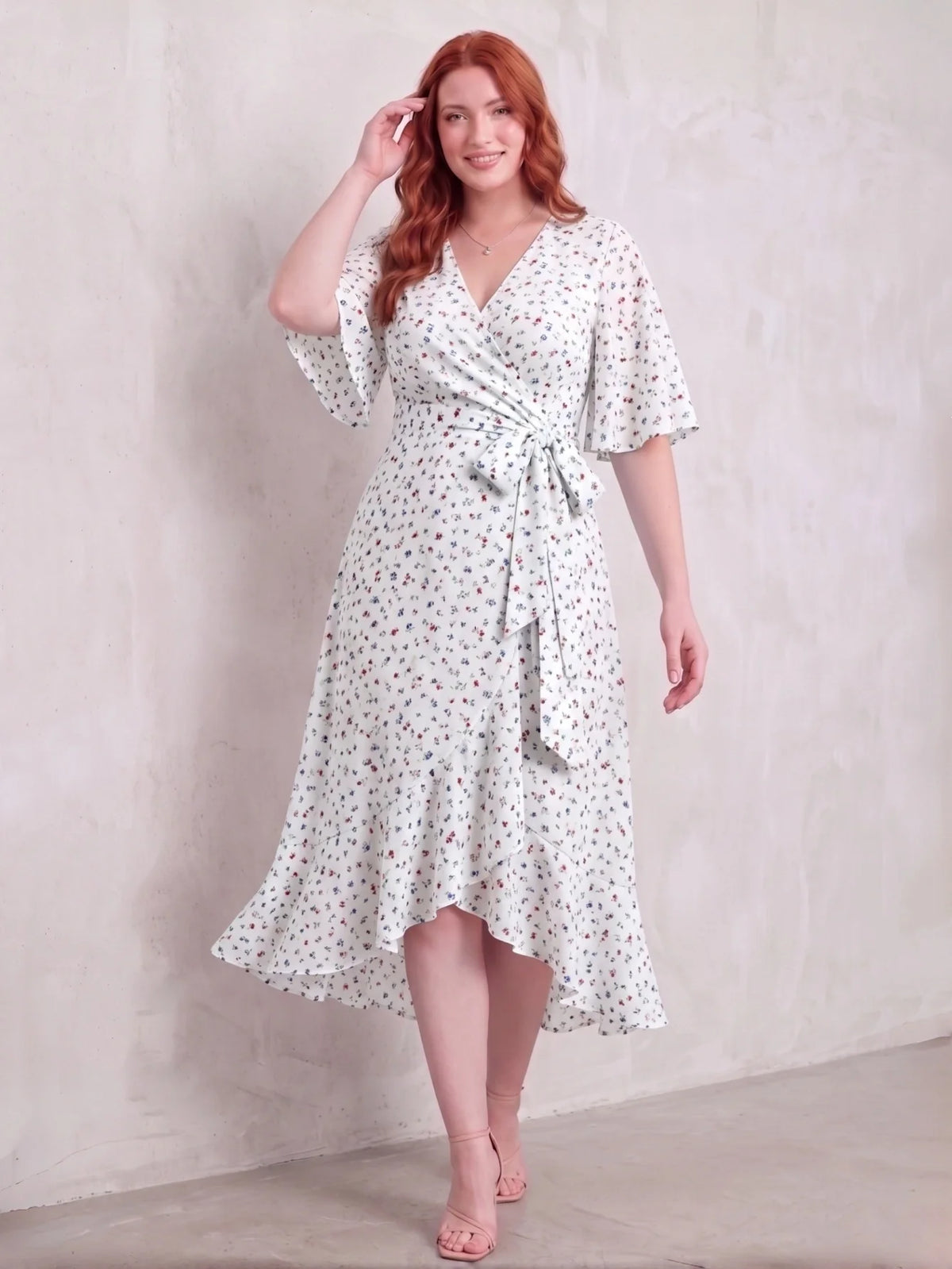 Larui Plus Size Printed Tie-Waist Wrap Dress