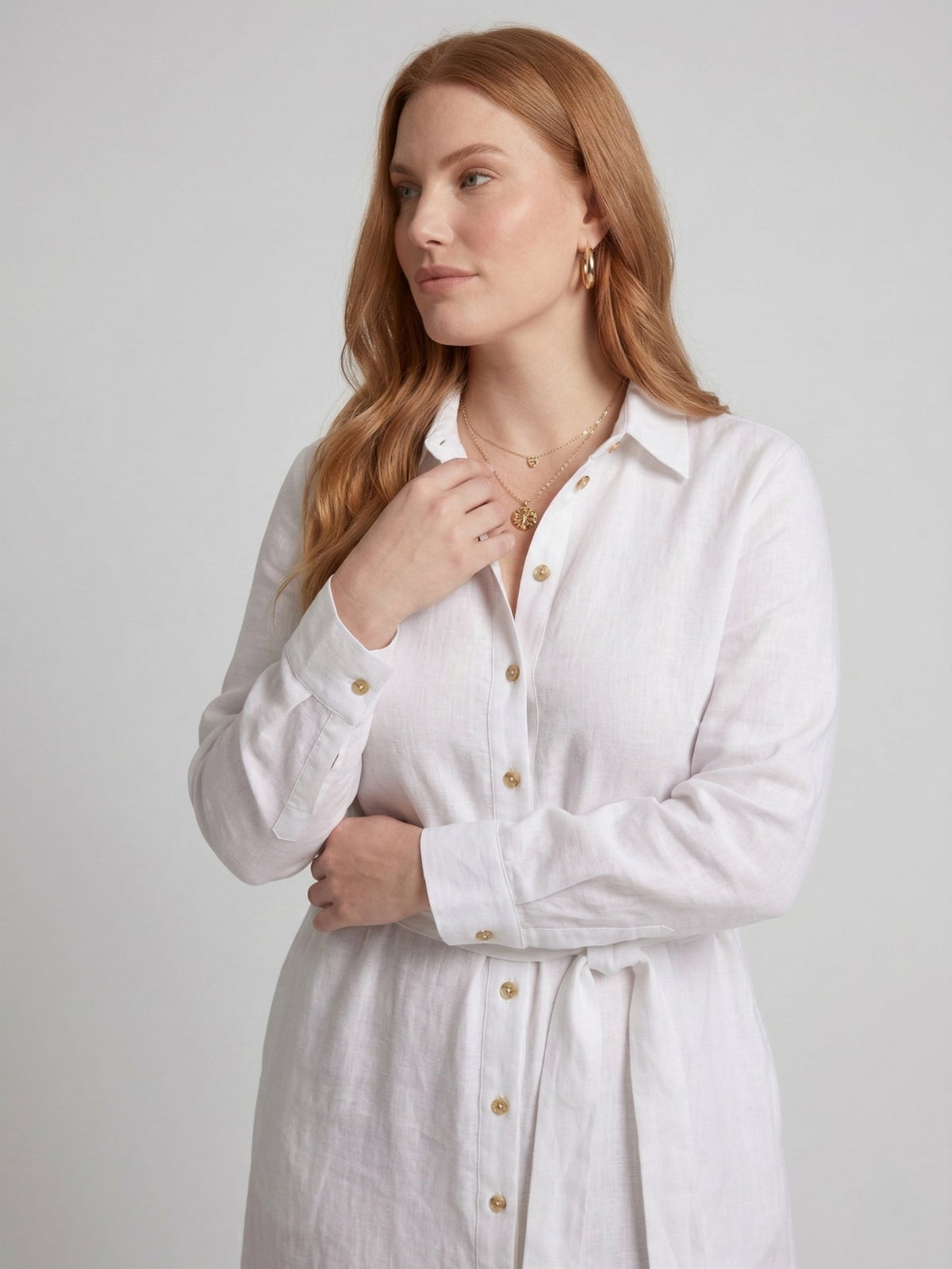 Larui Plus Size Women's Linen Shirt Dress With Belted