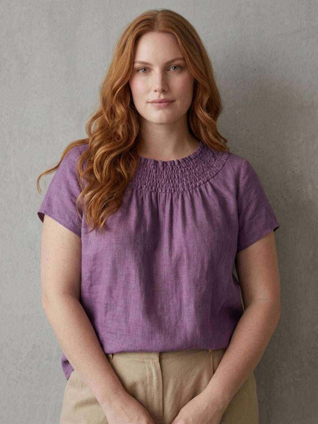 Larui Plus Size Women's Linen Short Sleeves Blouse