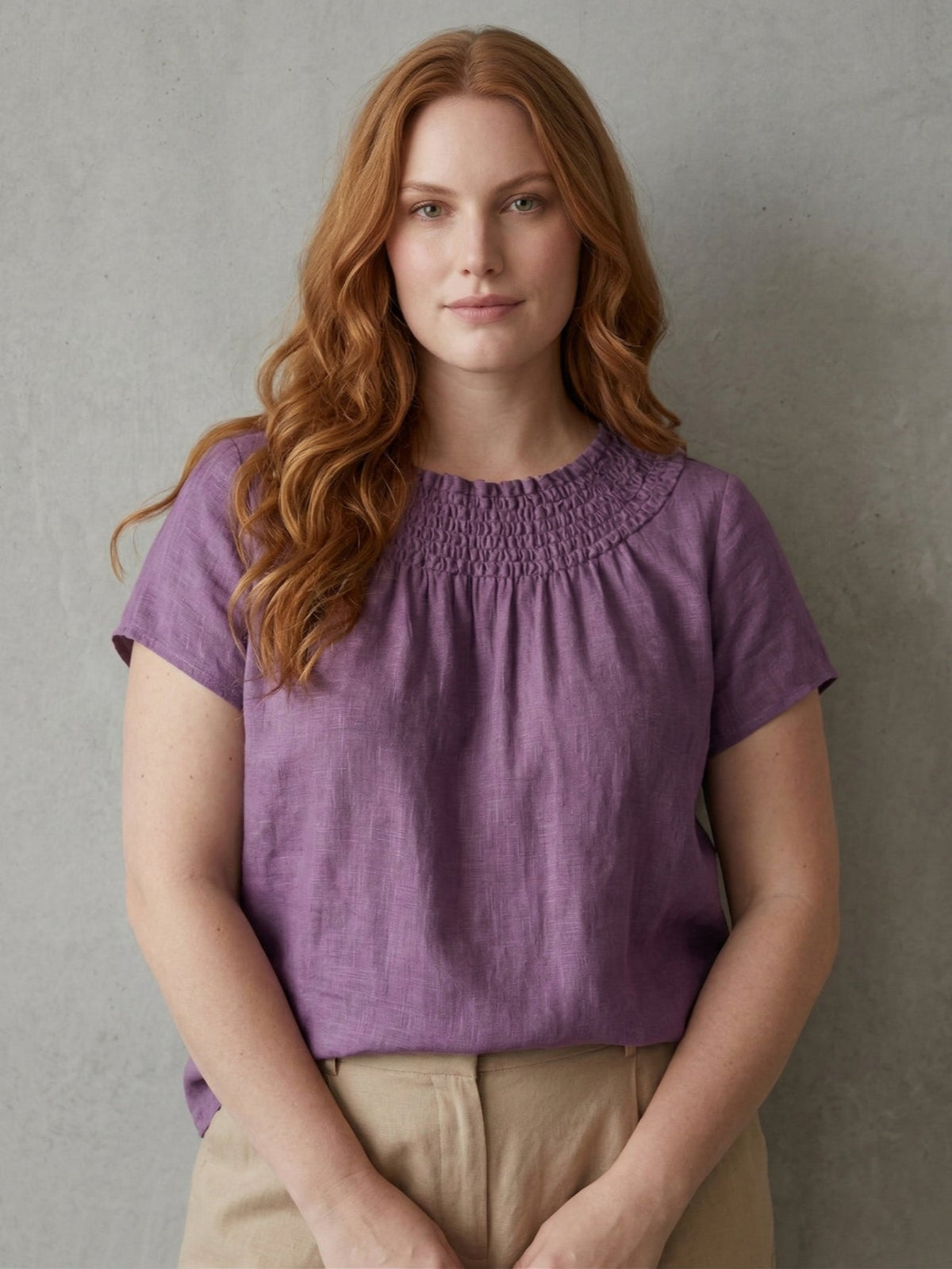 Larui Plus Size Women's Linen Short Sleeves Blouse