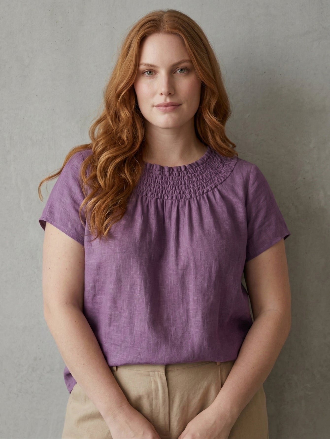 Larui Plus Size Women's Linen Short Sleeves Blouse