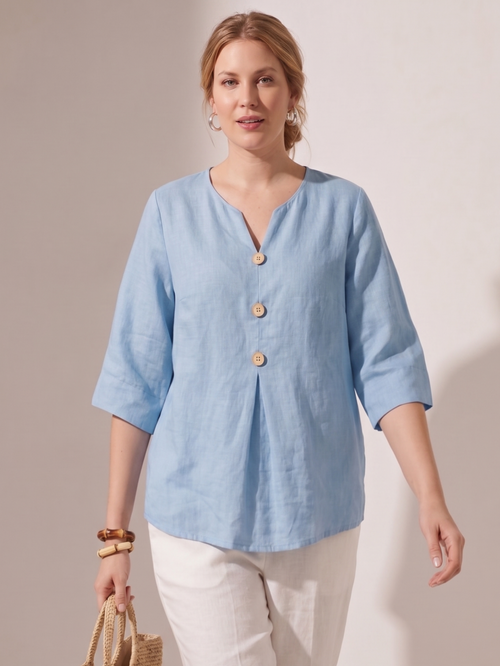 Larui Women's Plus-Size Linen V-Neck 3/4 Sleeve Top
