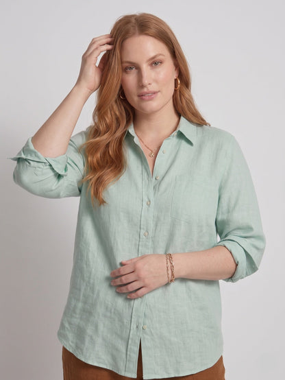 Larui Plus Size Women's Linen Pocket Long Sleeves Shirt