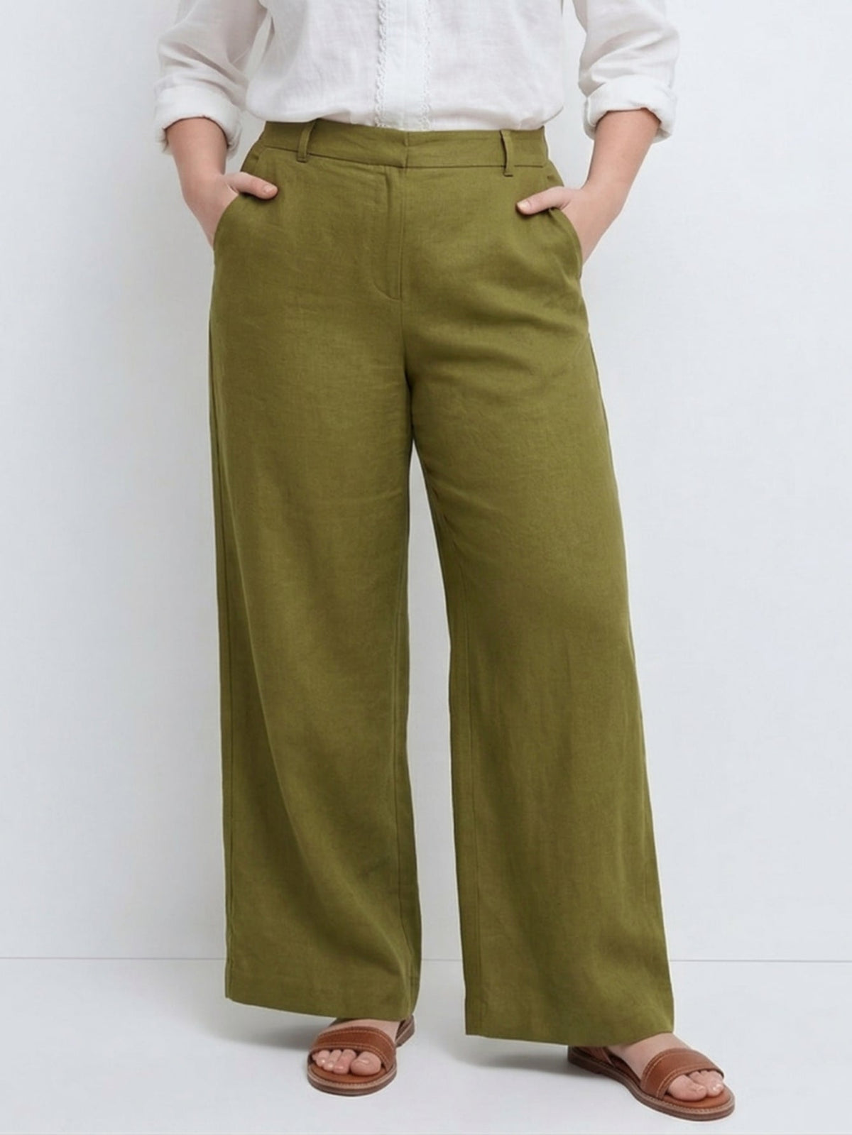 Larui Plus Size Women's Linen Pocket Full Length Pants