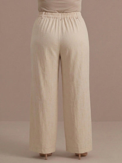 Larui Plus Size Women's Linen Pocket Full Length Pants