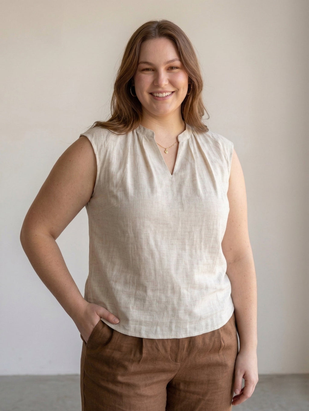 Larui Plus Size Women's Linen V-Neck Sleeveless Vest