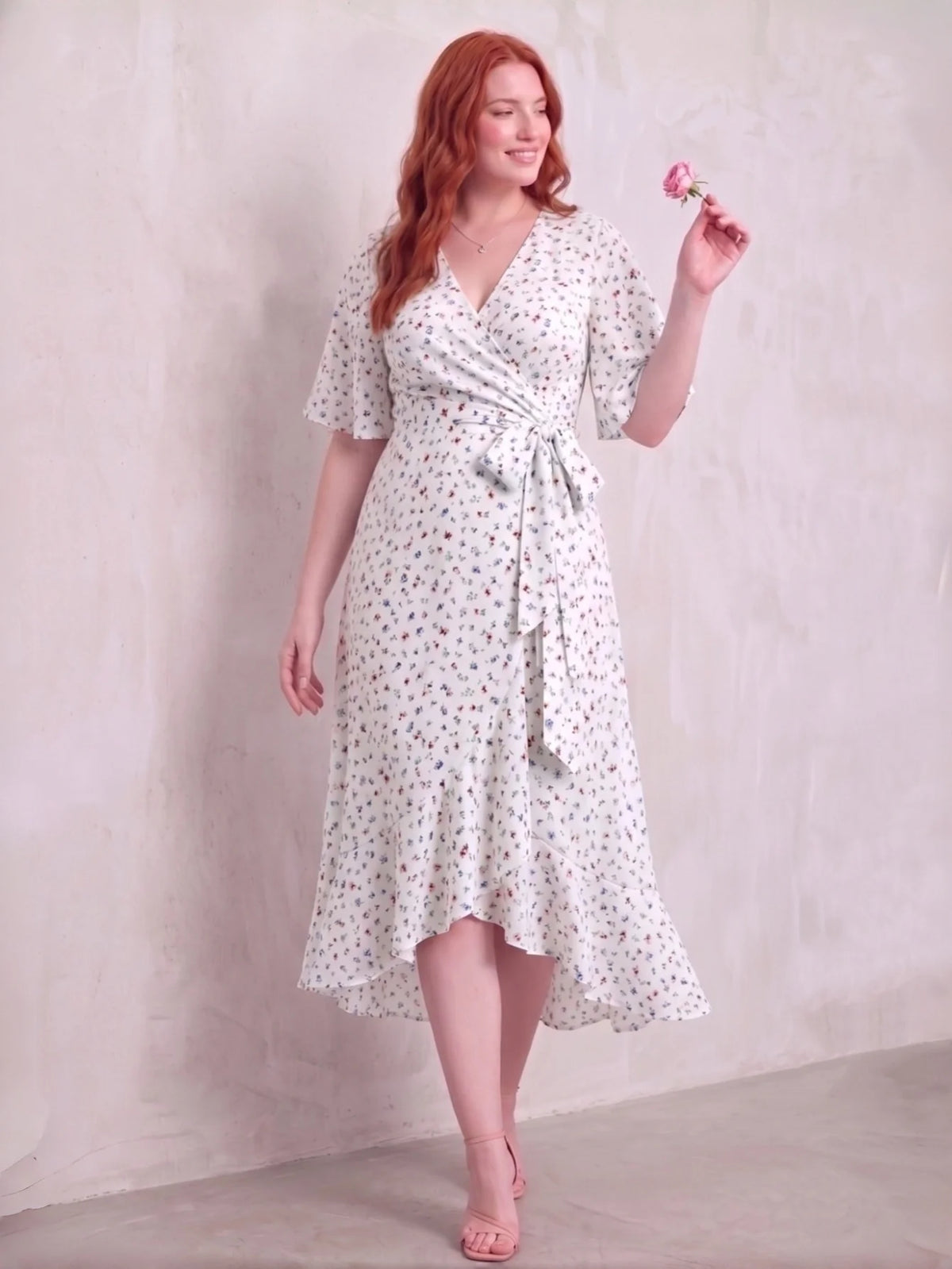 Larui Plus Size Printed Tie-Waist Wrap Dress