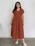 Larui Plus Size Women's Linen V-Neck Dress