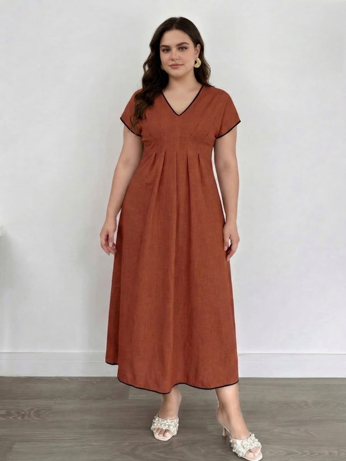 Larui Plus Size Women's Linen V-Neck Dress