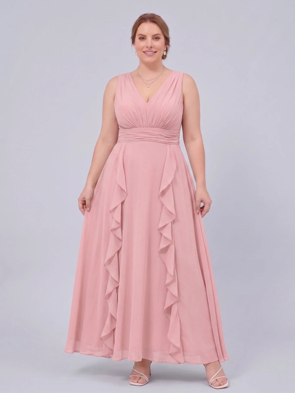 Larui Plus-Size Women's Ruffled Chiffon Dress