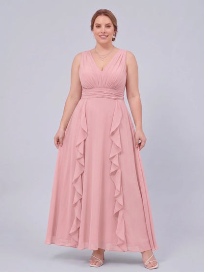 Larui Plus-Size Women's Ruffled Chiffon Dress