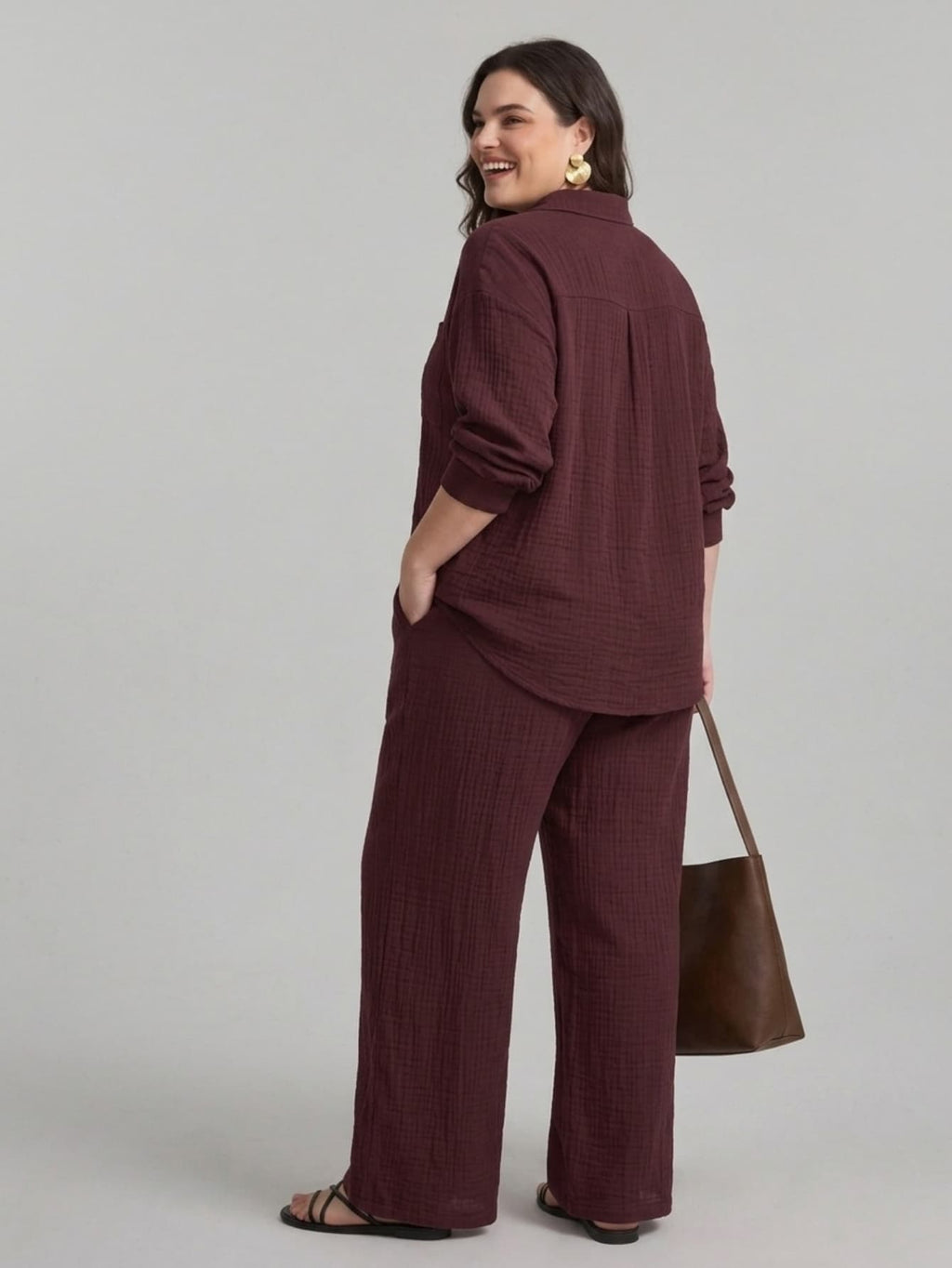 Larui Plus Size Women's Cotton Shirt And Pants 2Pcs Sets