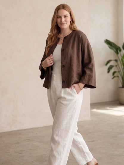 Larui Plus Size Women's Minimalist Linen Cropped Jacket