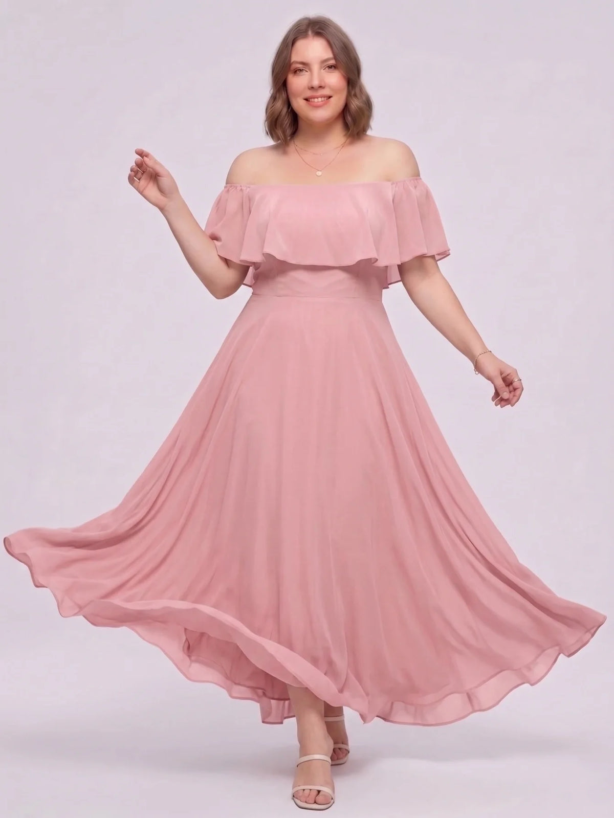 Larui Plus-Size Elegant Off-Shoulder Chiffon Dress