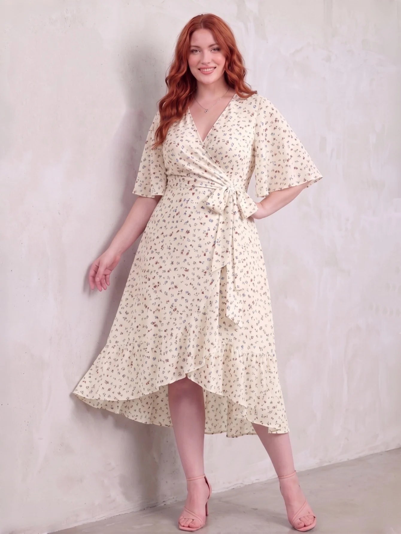 Larui Plus Size Printed Tie-Waist Wrap Dress