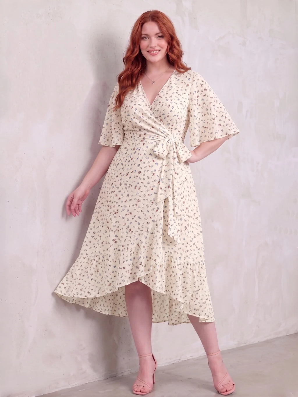 Larui Plus Size Printed Tie-Waist Wrap Dress