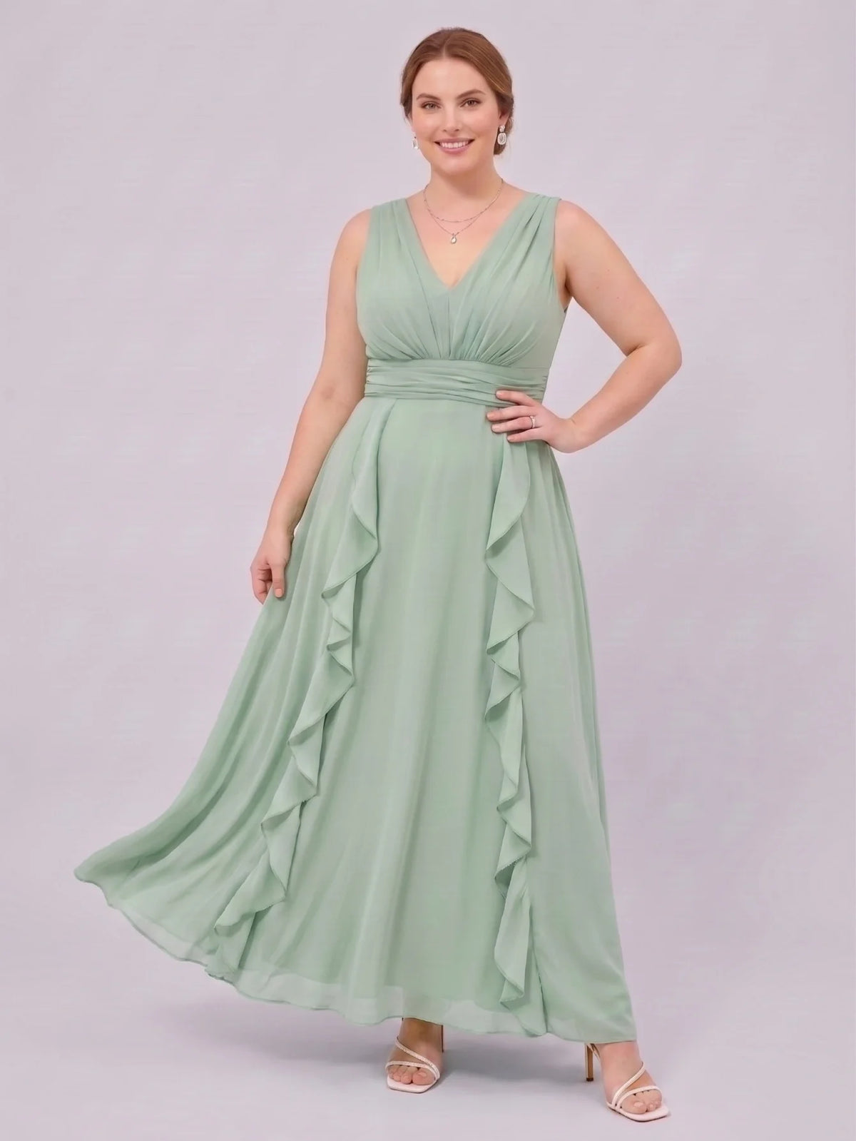 Larui Plus-Size Women's Ruffled Chiffon Dress