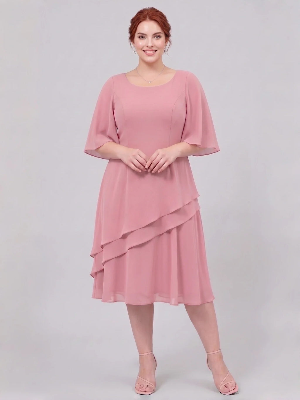 Larui Plus Size Women's Irregular Hem Chiffon Dress
