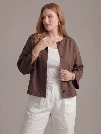 Larui Plus Size Women's Minimalist Linen Cropped Jacket