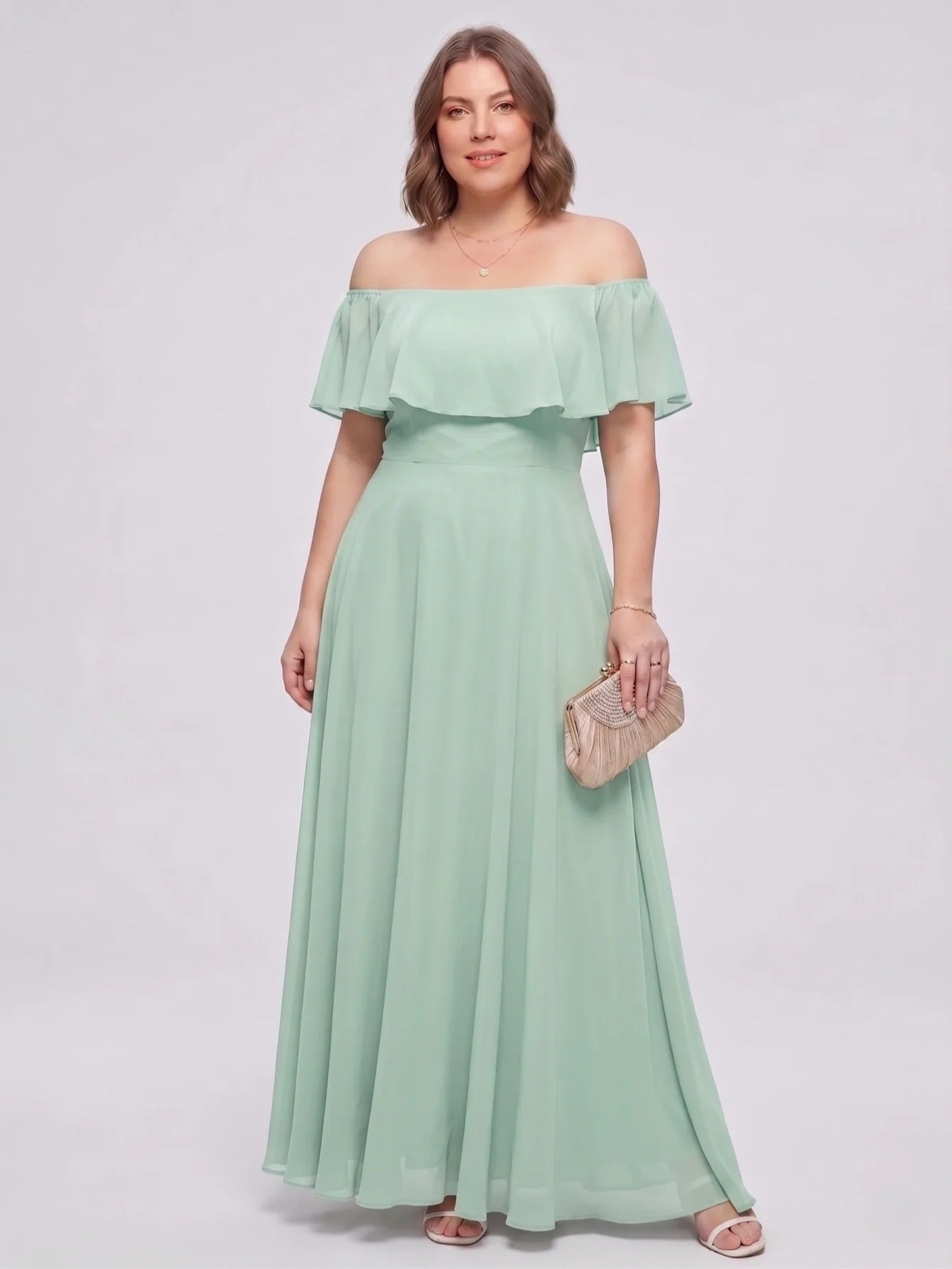 Larui Plus-Size Elegant Off-Shoulder Chiffon Dress