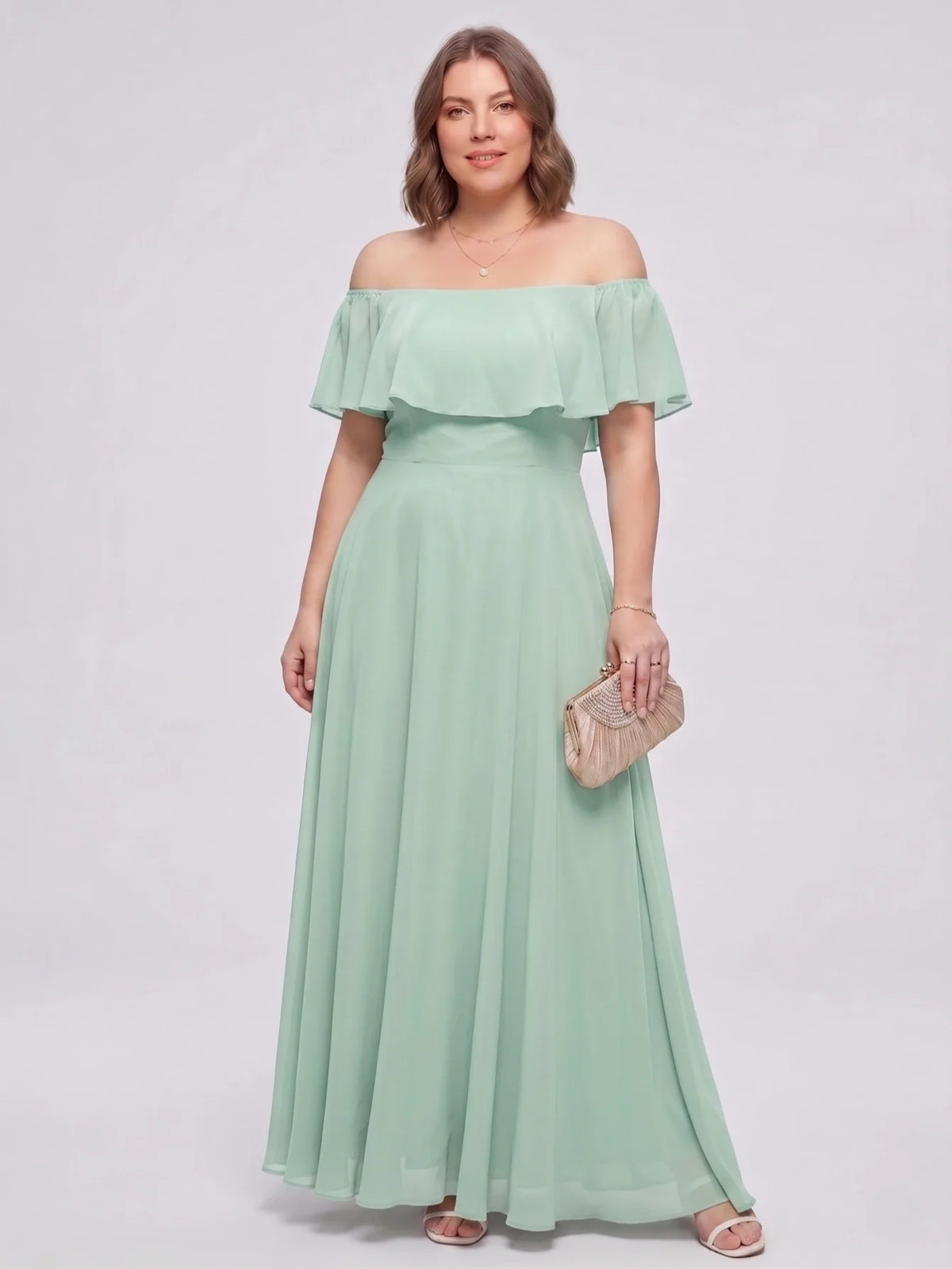 Larui Plus-Size Elegant Off-Shoulder Chiffon Dress