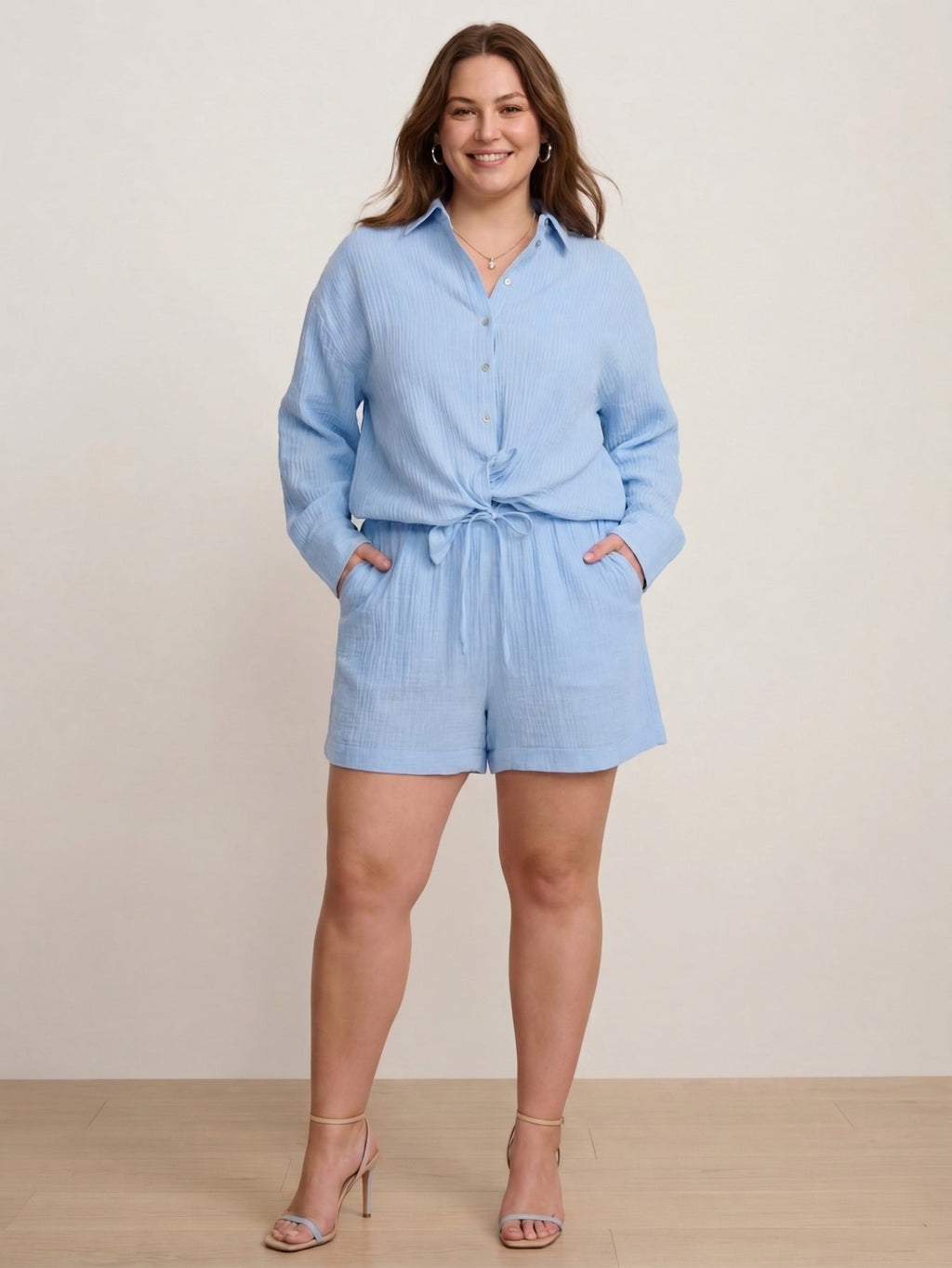 Larui Plus Size Women's Cotton Shirt And Short 2Pcs Sets