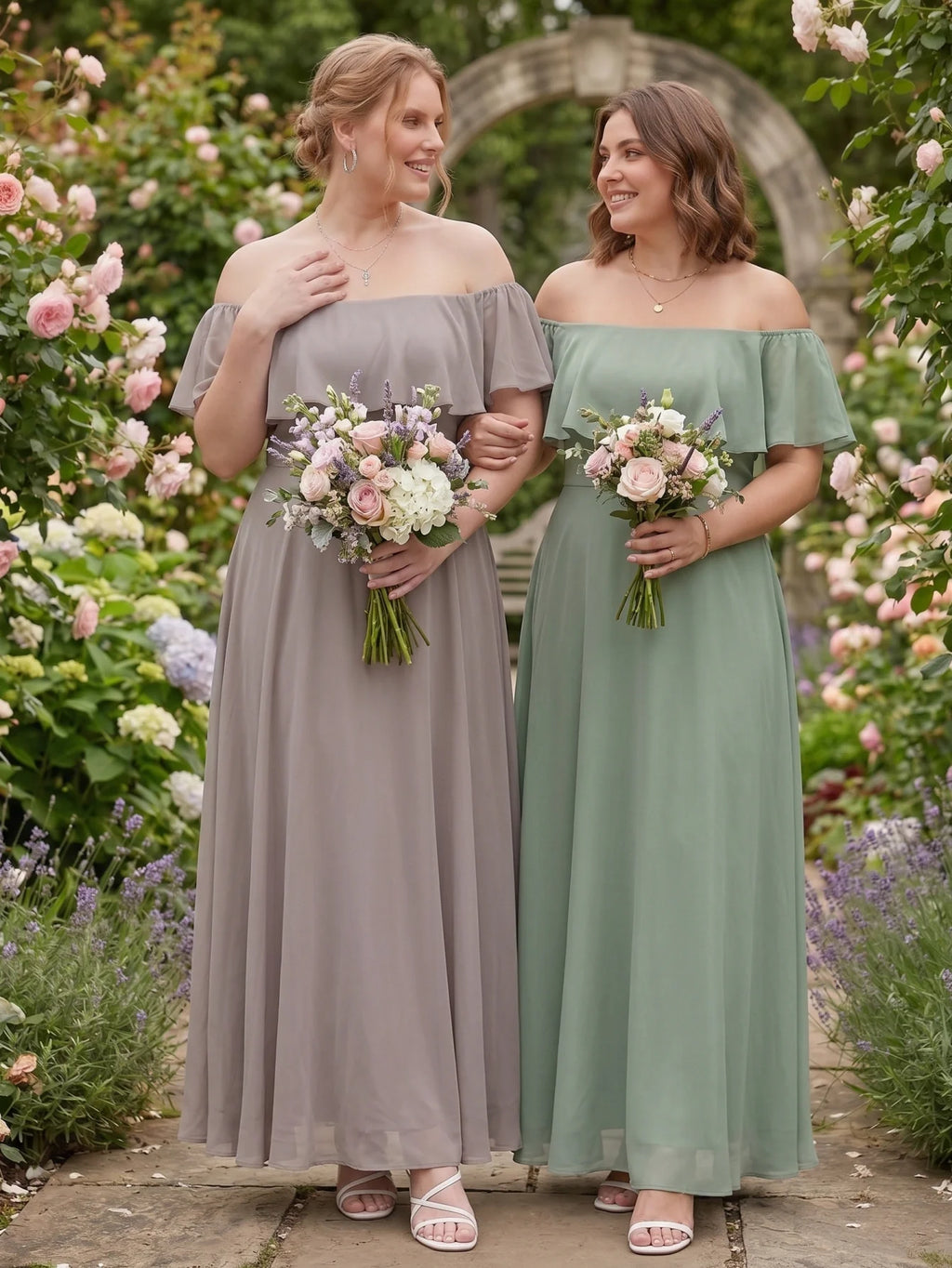 Larui Plus-Size Elegant Off-Shoulder Chiffon Dress