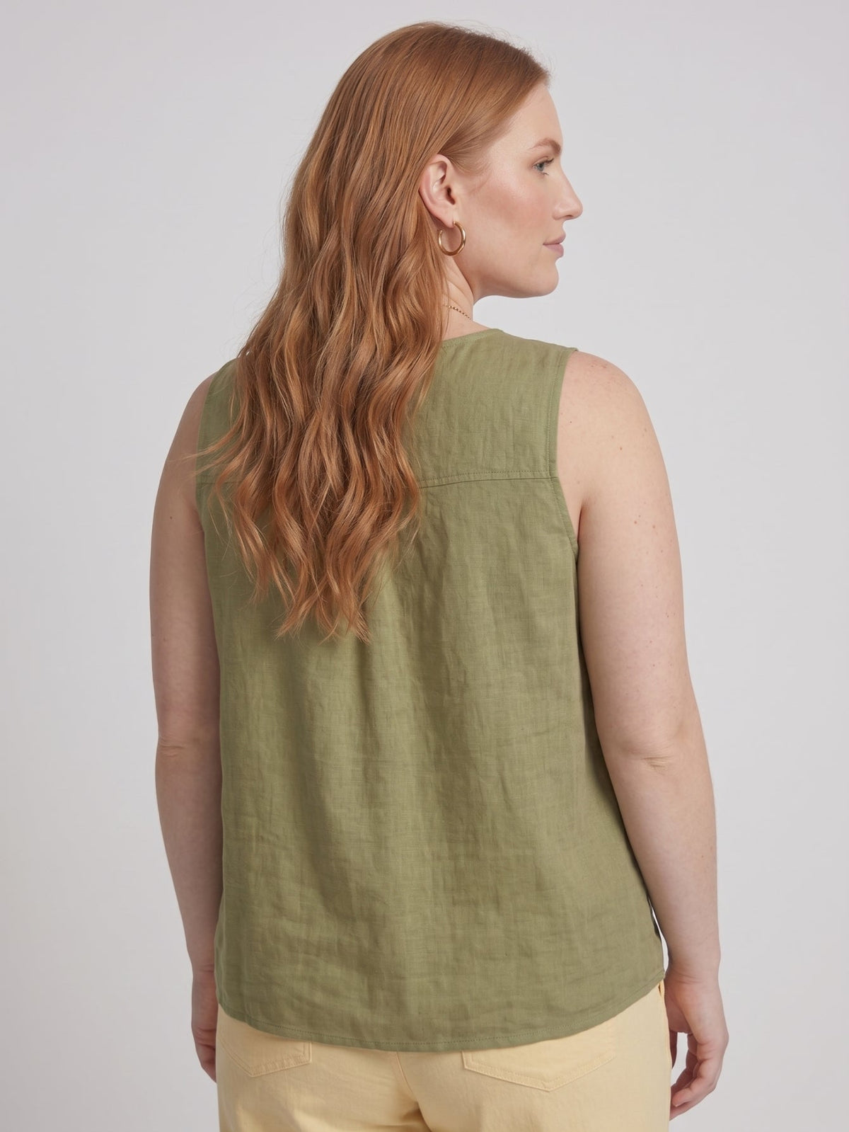 Larui Plus Size Women's Linen Pleated Sleeveless Top Vest