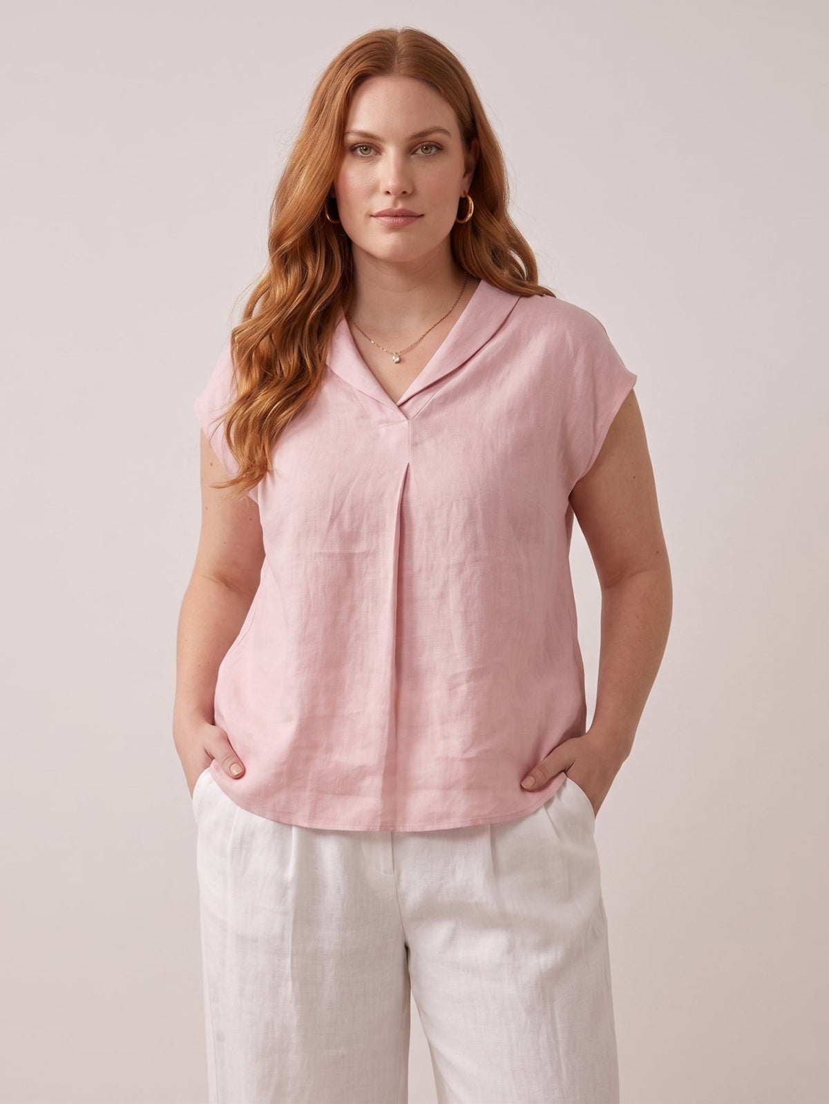Larui Plus Size Women's Linen Short Sleeves Blouse