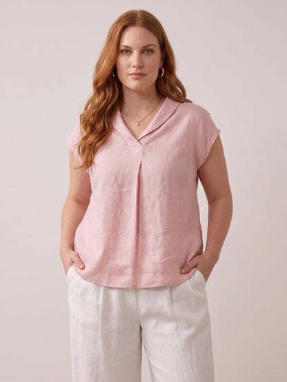 Larui Plus Size Women's Linen Short Sleeves Blouse